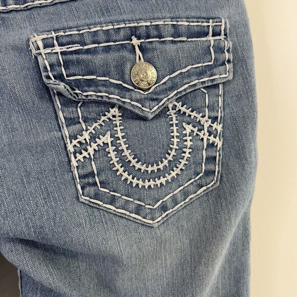 True Religion Jeans Women's 30 Light Wash Denim White Stitching Flap Pocket Joey - Picture 5 of 7